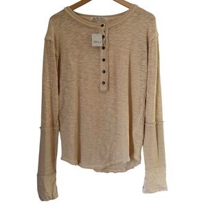 Free People Tan and Cream Relaxed Buttoned Blouse